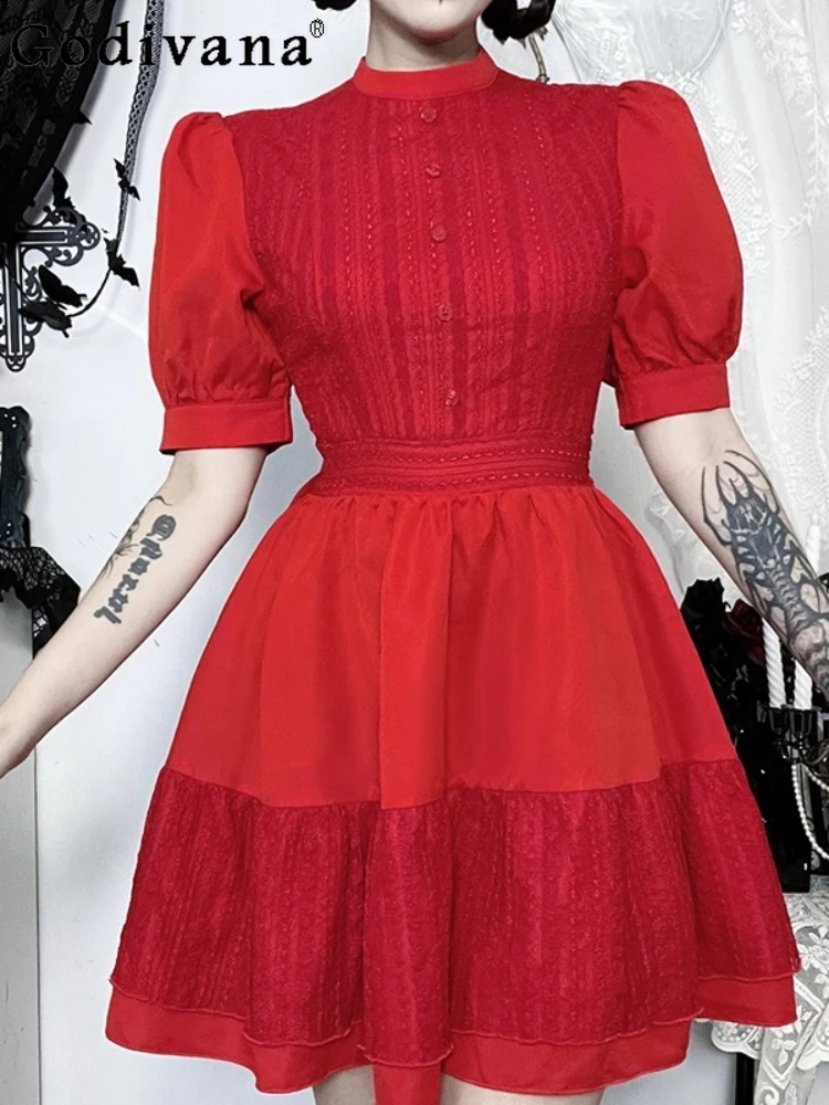 

Halloween Red Subculture Short Sleeve Cos High Waist A-line Dresses Spring Summer Versatile Age-reducing Fashion Slim Sexy Dress