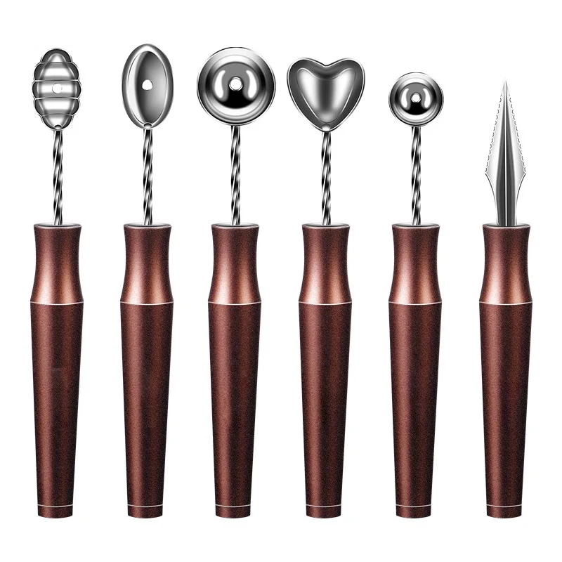 Stainless Steel Fruit Platter Ball Digger Corrugated Carving Knife Watermelon Ball Digger Spoon Fruit Carving ice cream scoop