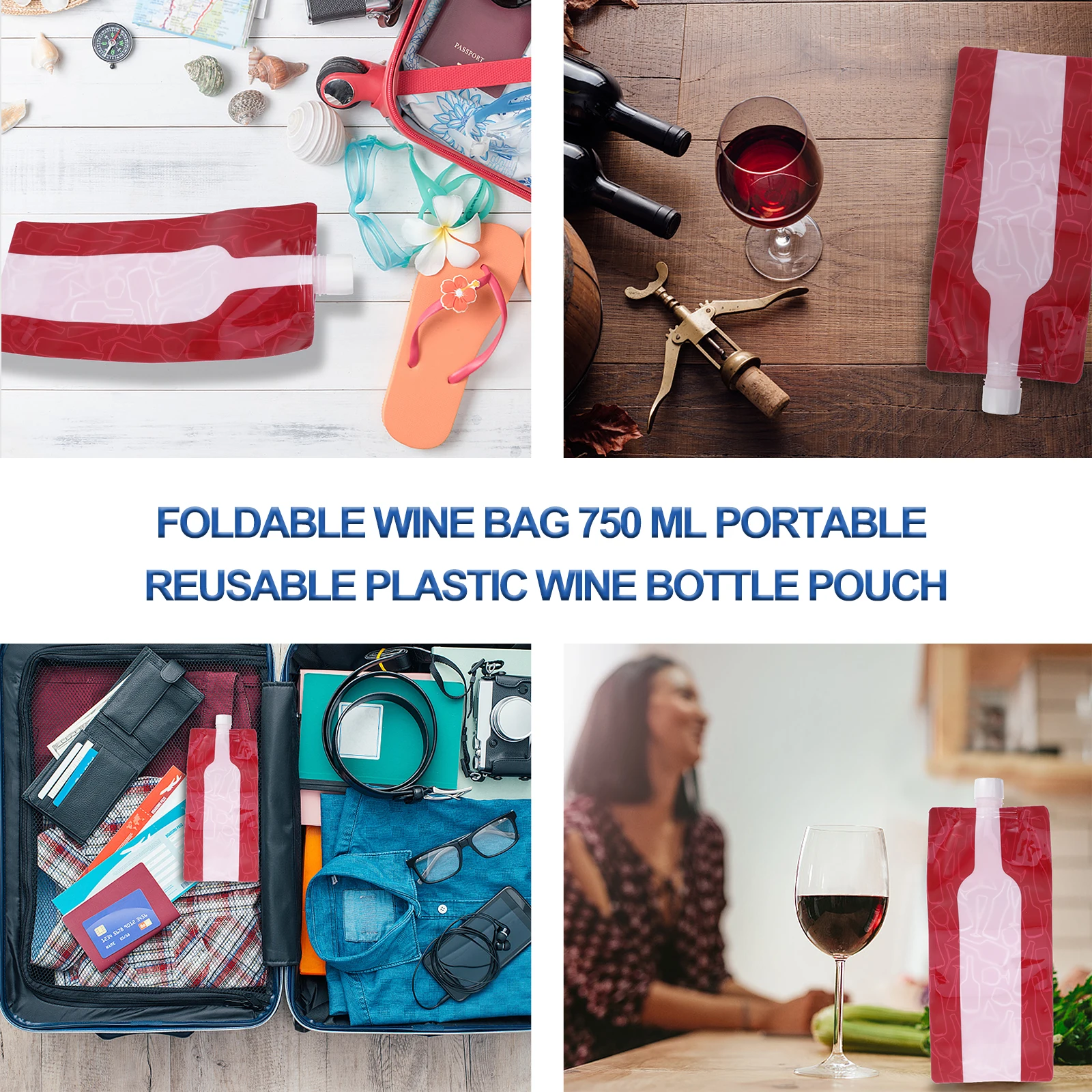 

5pcs 750Ml Red Wine Foldable Bag Portable Reusable Plastic Wine Bottle Pouch Leak Proof Beverage Storage Container For Travel