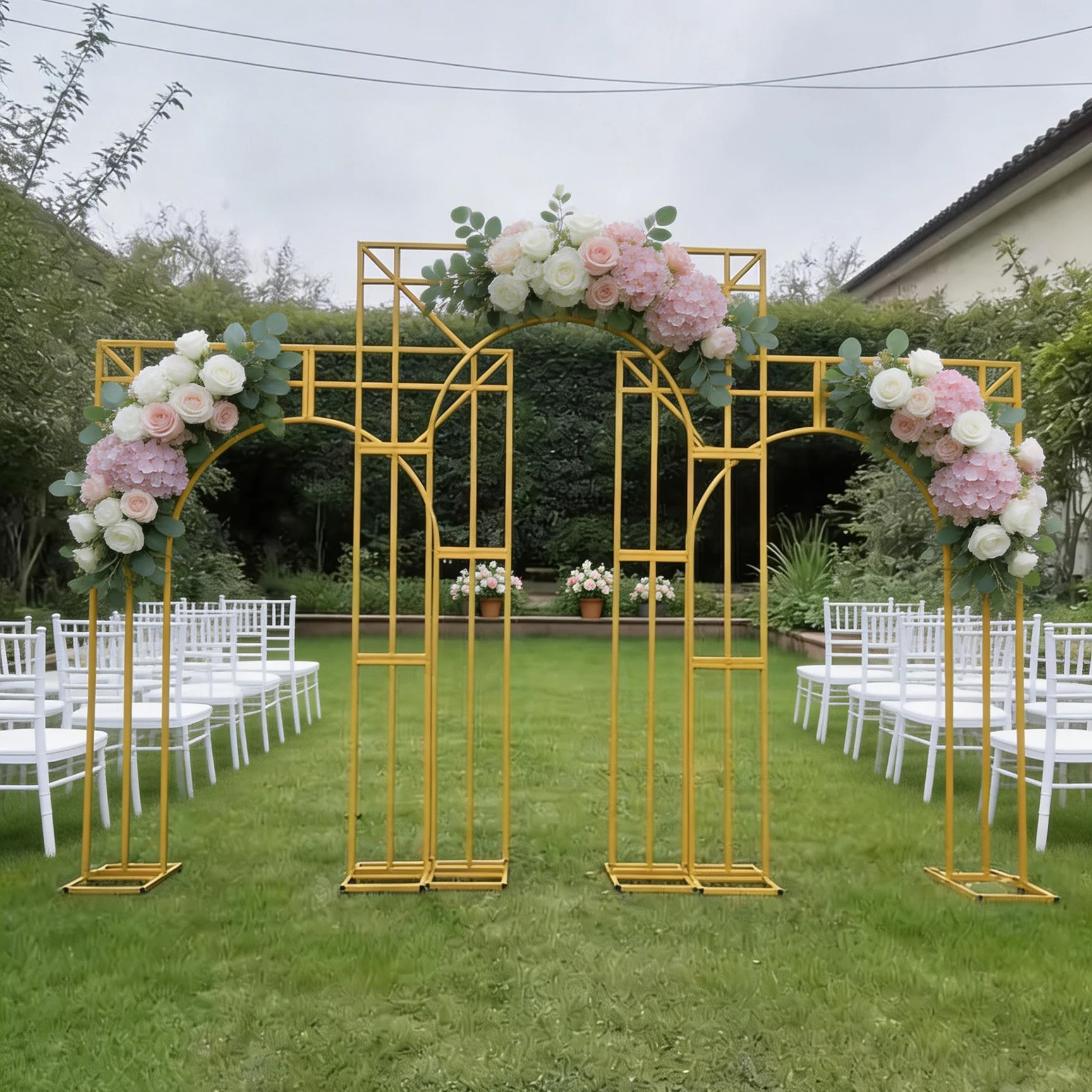 Eleganter 3-teiliger Willkommens-Türrahmen-Hintergrund - Hochzeits-Blumenbogen & Geburtstagsfeier-Ballonbox Bühnendekoration – Detail 3