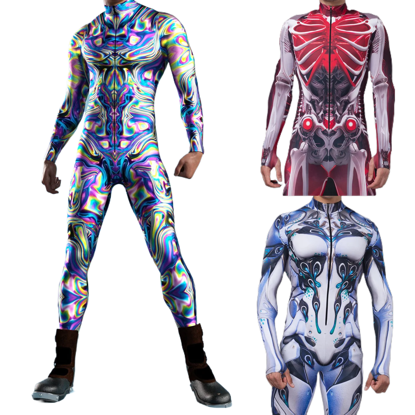 

Men's Mechanical Color Printing Cyber ​​heart Role Play Punk Fantasy Bodysuit Bodysuit Halloween Party Performance Costume