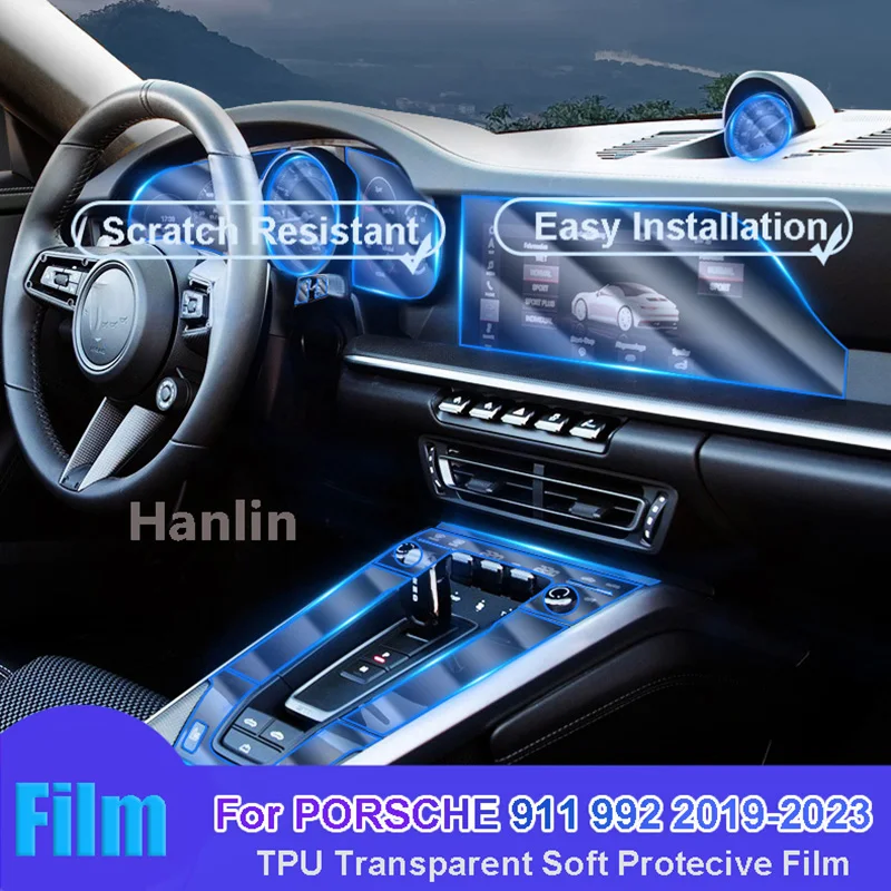 

For PORSCHE 911 992(2019-2023) Car Interior Center Console Transparent TPU Protective Anti-scratch Repair Film Car Sticker