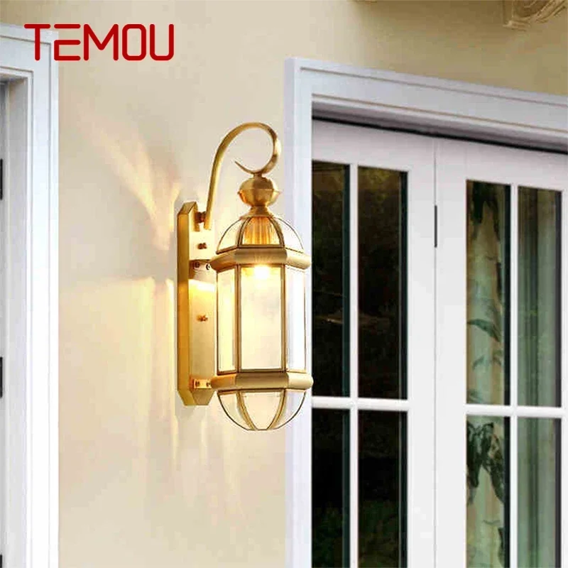 TEMOU Contemporary Brass Outdoor Wall Lamps Simplicity Waterproof Creative Balcony Hallway Courtyard Villa Gate Hotel