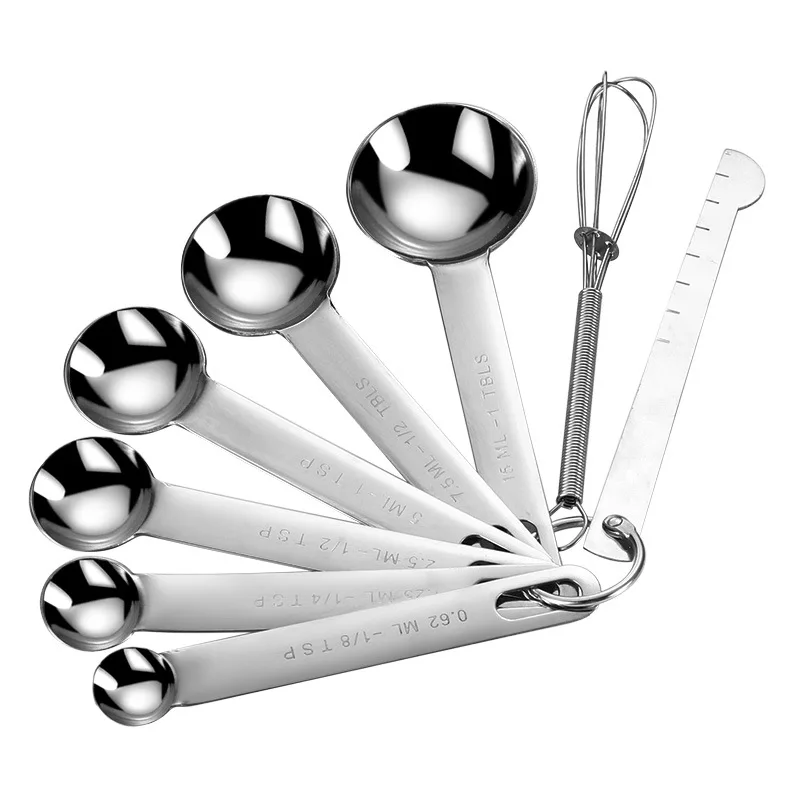 Stainless Steel Measuring Spoon 4/6/7/8 Pcs Set with Scale Measuring Ruler Spoons Coffee Baking Measuring Kitchen Tools