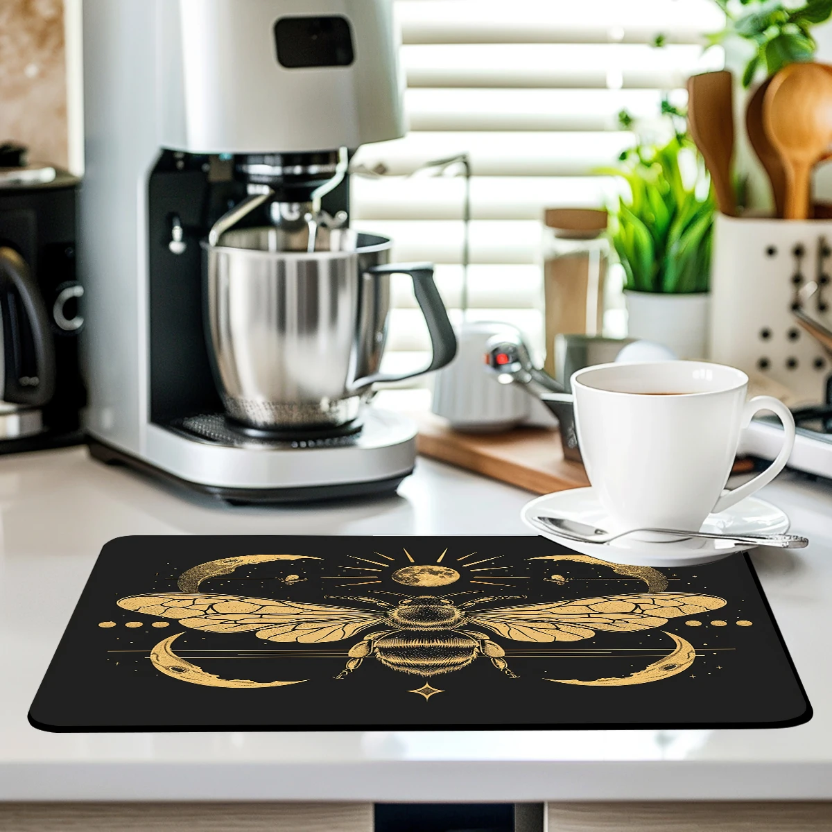 Absorbent Coffee Mat Dish Draining Mat Moths Moon Insects Kitchen Drying Mat Quick  Bathroom Drain Pad Kitchen Faucet Placemat