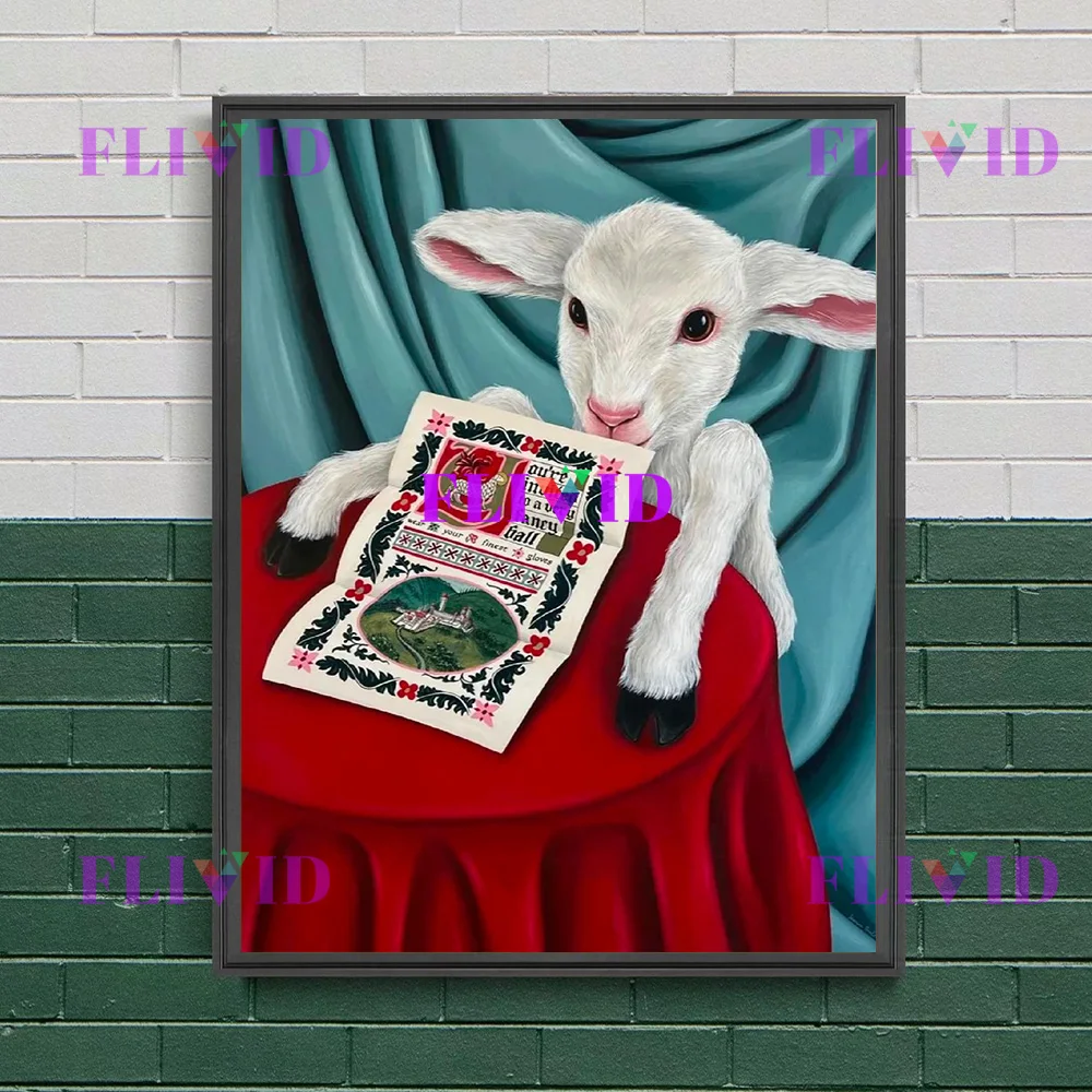 سريالية نمط لطيف الحيوانات خروف ، أرنب ، الأيدي الصلاة ، الفاكهة الرسم على لوحات القماش الجدارية الملونة ملصق فني طباعة للديكور المنزل