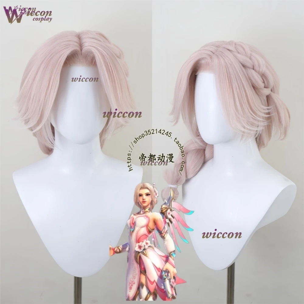 Парик для косплея Ow 2 Mercy, розовый парик Sakura Skins, женский парик для ролевых игр, натуральный парик для Хэллоуина, термостойкий парик для косплея
