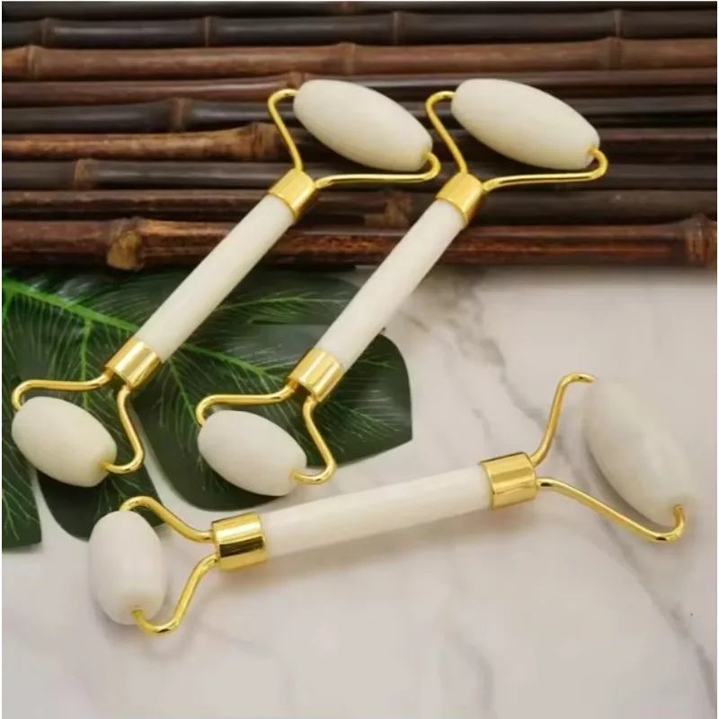 White Quartz Facial Roller & Gua Sha Set Natural Crystal Tighten Skin Massage Tool For Home Salon Facial Skin Care