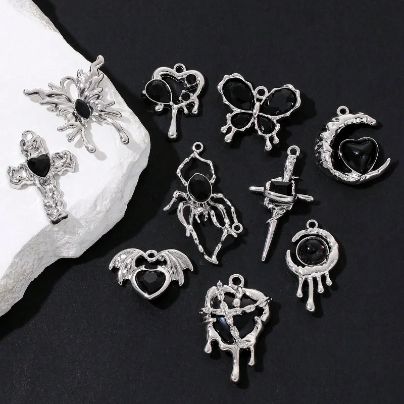 5 Pcs Black Color Y2K Set Black Butterfly Cross Love Zinc Alloy Pendant For Making Keychains  Necklaces Handmade DIY  Jewelry image 4