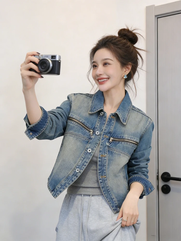 

American Sle Casual Denim Jaet Women's Spring New Small Size ort Coat Top Korean Version Vintage Retro Coat
