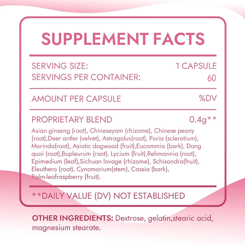 Women's bladder control supplement-herbal blend of Asian ginseng,Chinese peony,and Chinese yam,providing urinary comfort support