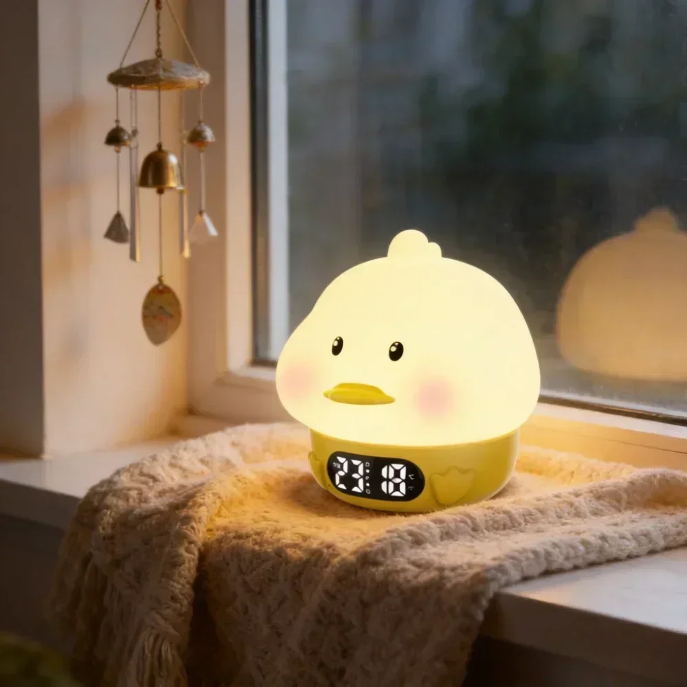 Cute Colorful Duck Electronic Desk Clock Timer Bedside Patting Lamp Atmosphere Night Light Alarm Clock Children's Bedroom Gift
