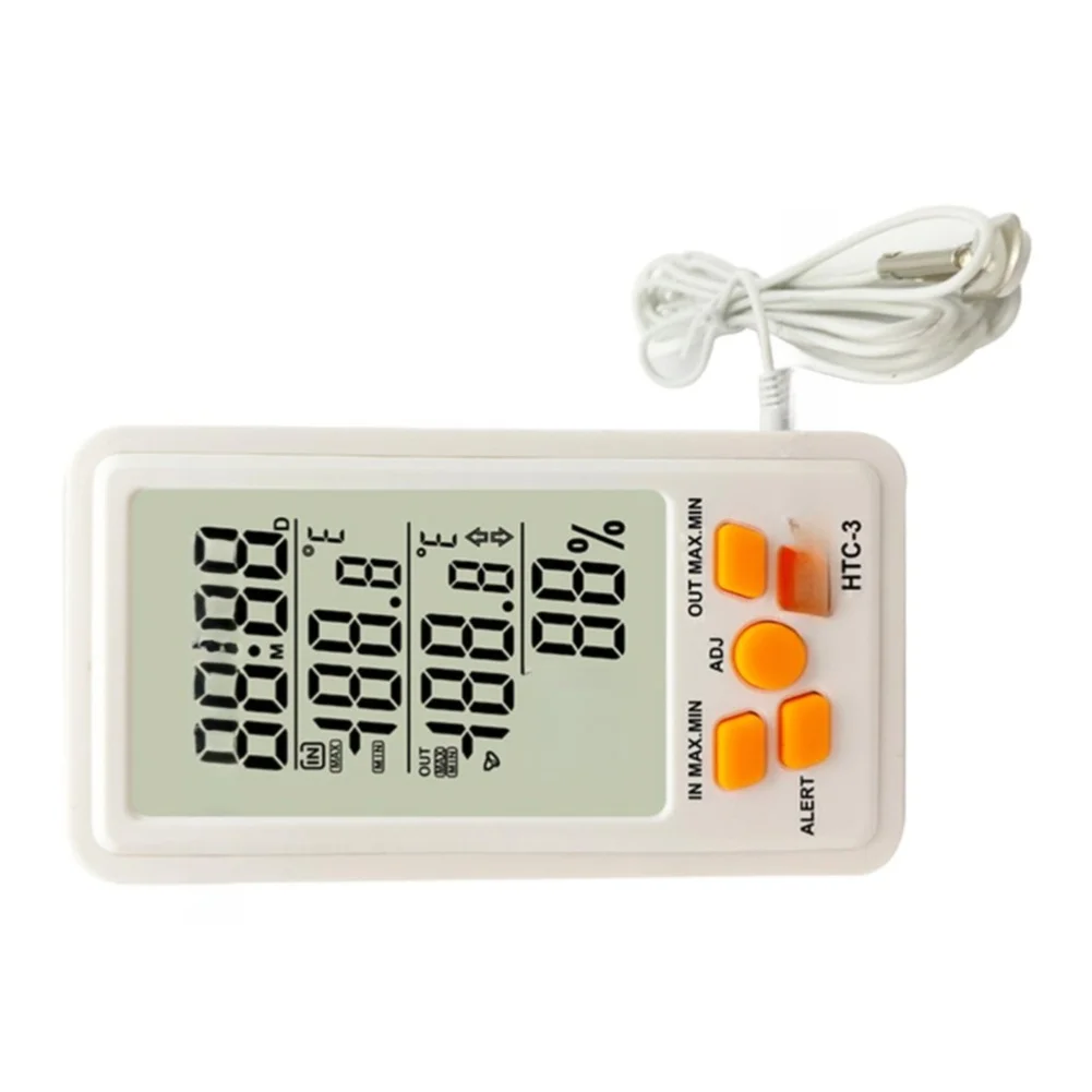 Large Screen Digital Thermometer Hygrometer HTC-3 With Clock Alarm Indoor Temperature Humidity Meter For Home Greenhouse