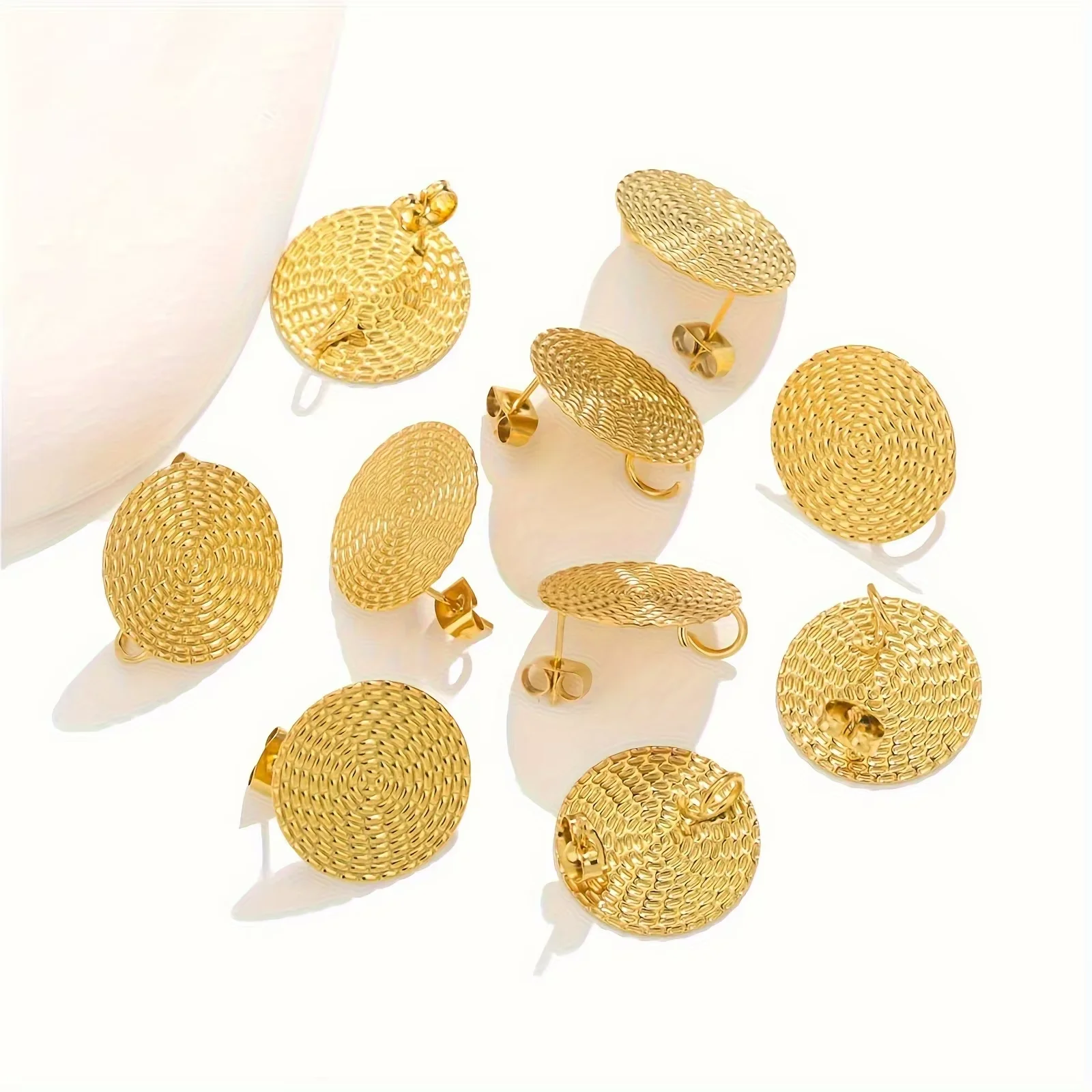 1 Pack Of 6 Stainless Steel Bohemian Style Round Earrings, Fashion Earring Base Connector DIY Earring Stud Making