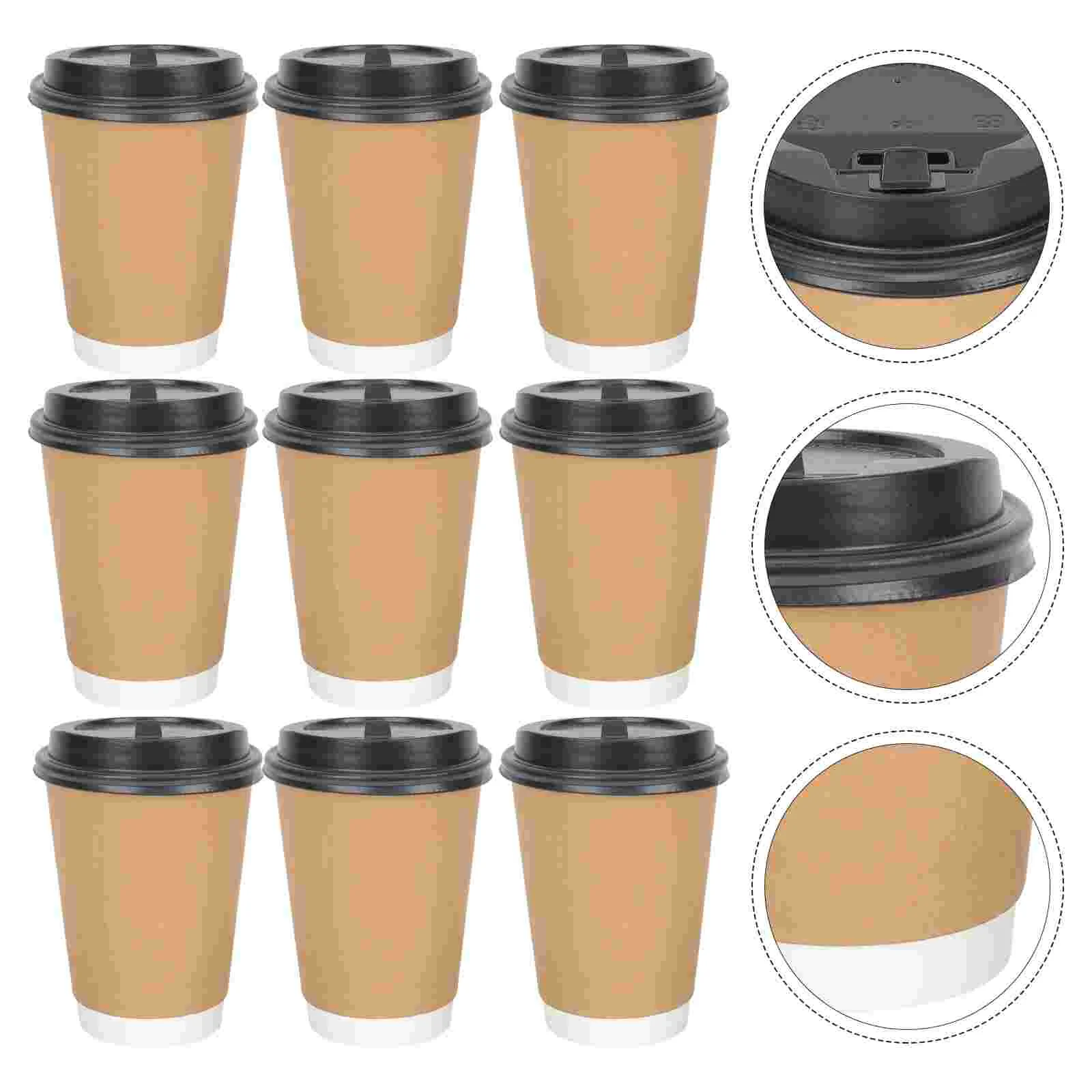 

50 Pcs Cups with Disposable Lid 1000 Paper Cardboard Coffee Party Hot Drinks Tea Beverage Drinking Milk Outdoor Portable