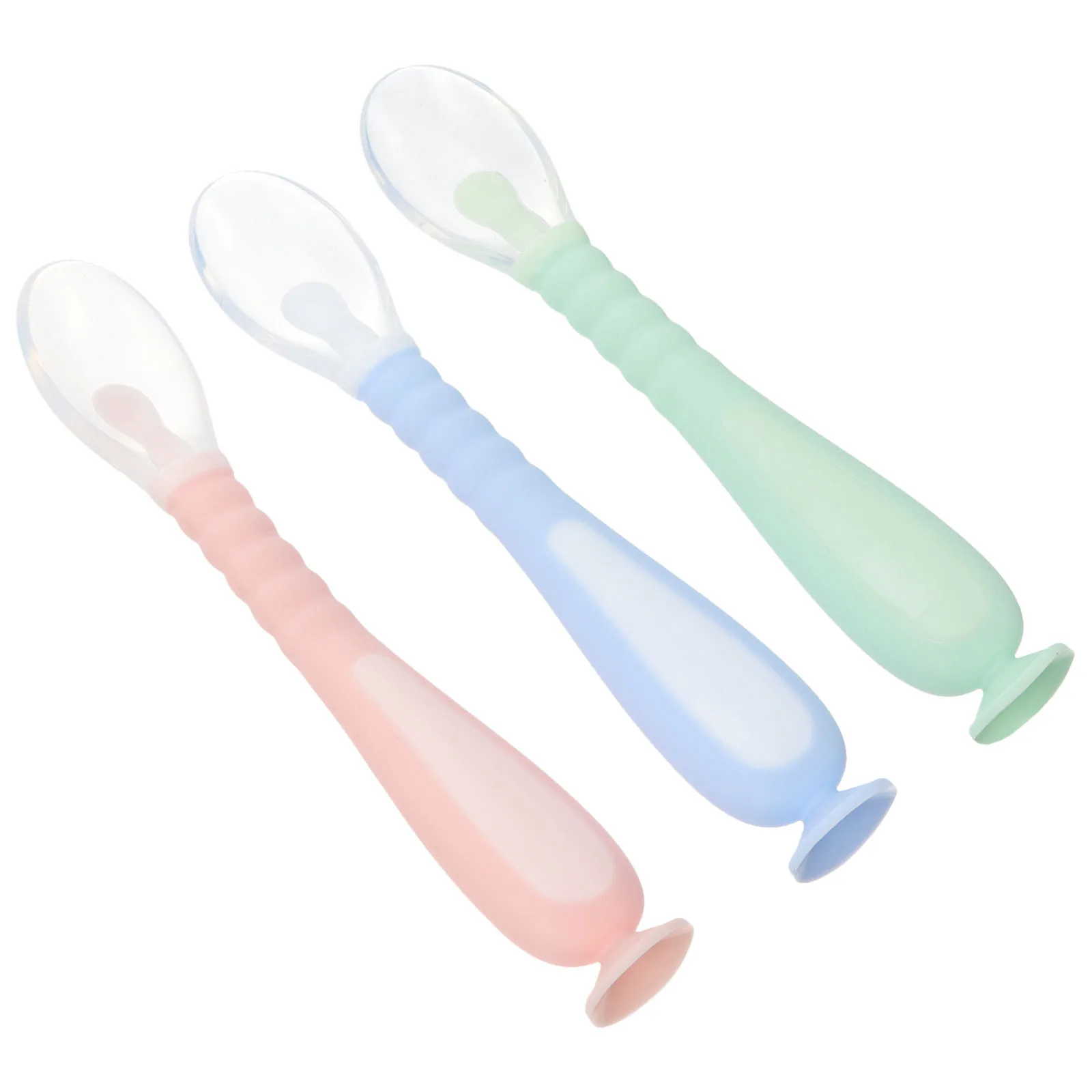 

3 Pcs Complementary Food Spoon Toddler with Sucker Silicone Spoons for Baby Tableware Three-piece Set Home Head Liquid Infant