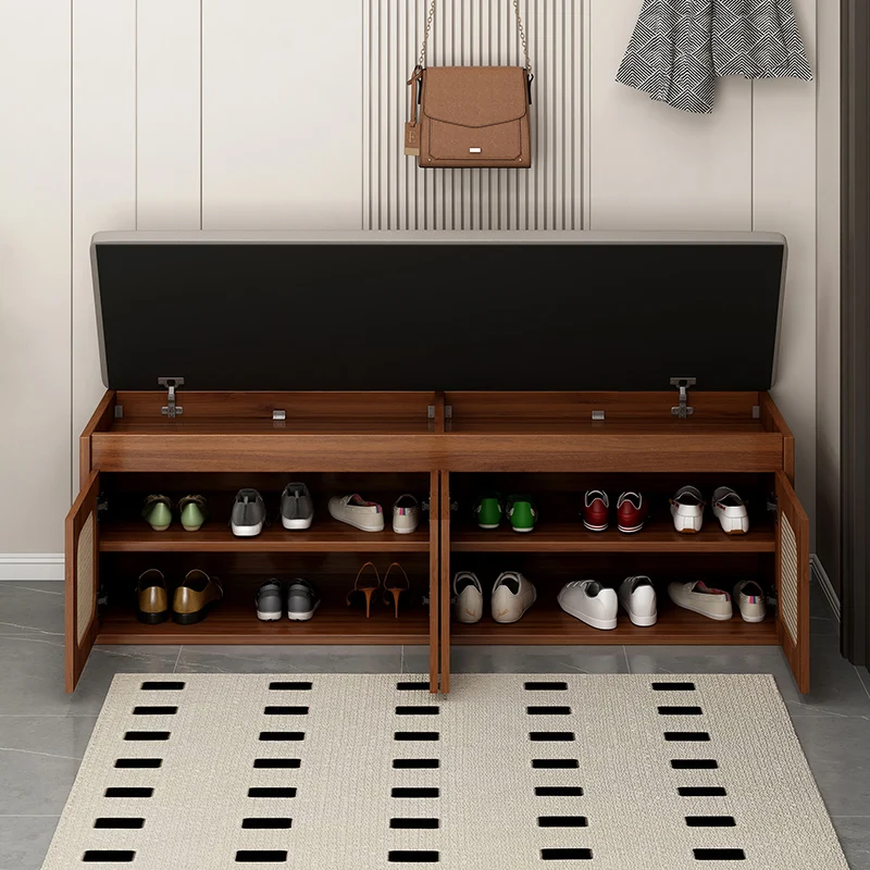 Chinese-style rattan home shoe changing stool, simple and modern door shoe cabinet storage cabinet 2025 new shoe changing stool