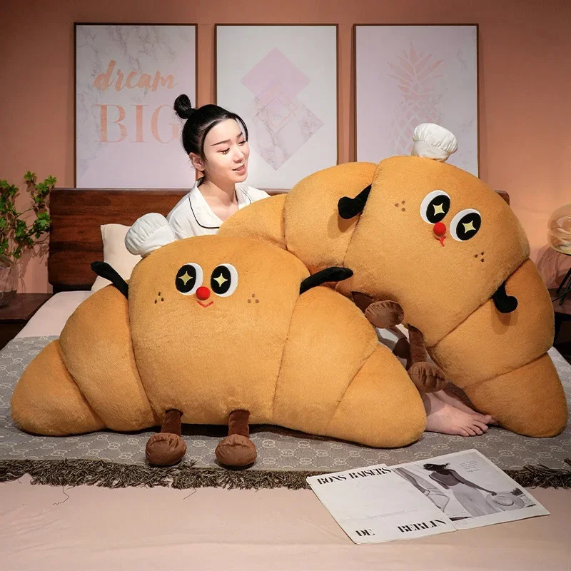 

Croissant Big Cushion Plush Cute Chef's Hat Croissant Bread Pillow Stuffed Funny Soft Food Plush Toy for Gifts for Kids Birthday