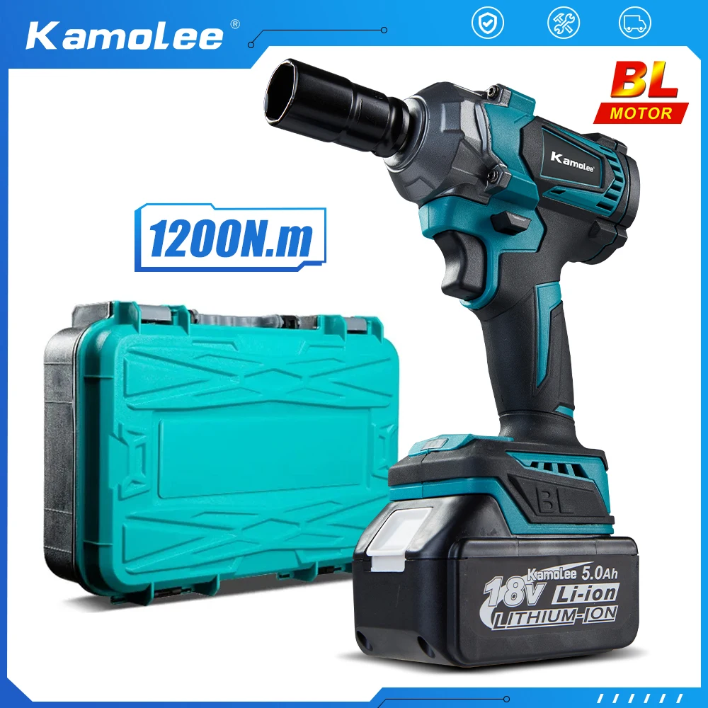 Kamolee 하이 토크 브러시리스 전기 임팩트 렌치, 1/2 인치 전동 공구, Makita 18V 배터리와 호환 가능, 1200N.m 