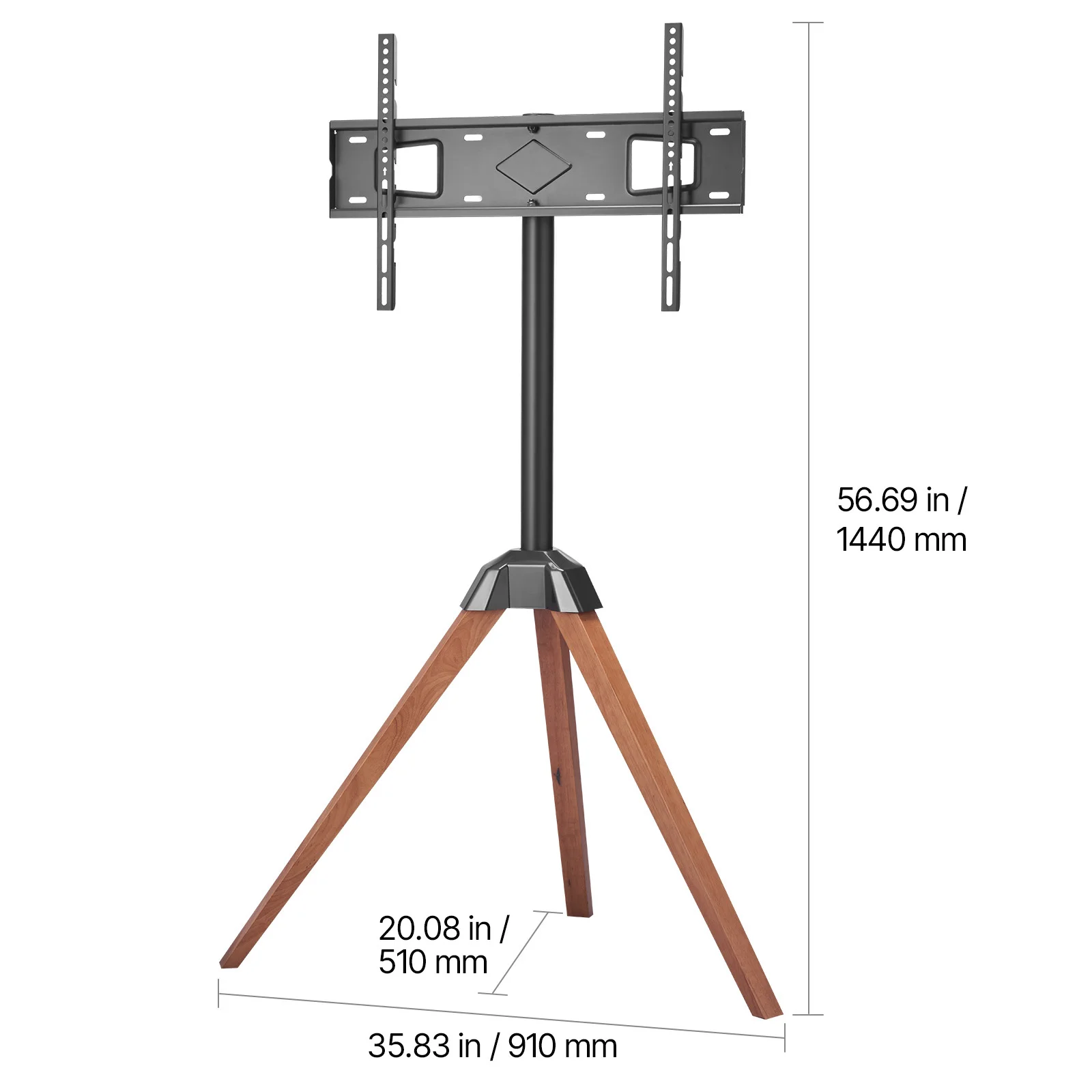 Tripod TV stand with wooden legs, 99 lb load capacity, suitable for 40-65 inch screens, ideal for living rooms. view 5