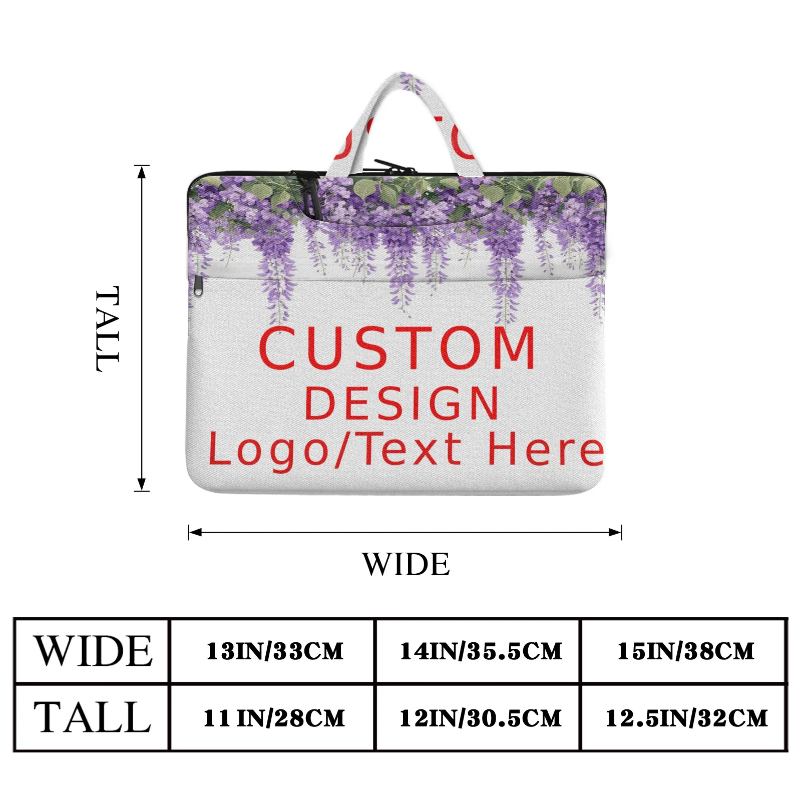 Custom Laptop Bag Personalized Name Logo Photo Multi Size Waterproof Computer Sleeve Carrying Case with Handle for Travel Office