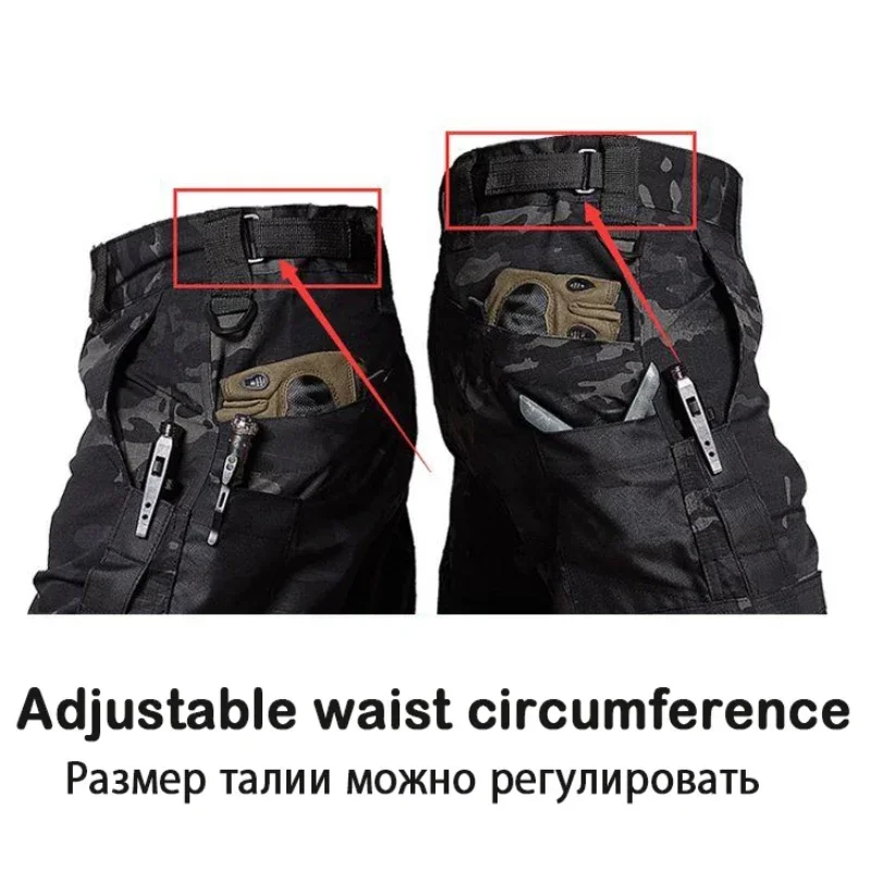 Black Camo Waterproof Pants Men Outdoor Multi-pocket Wear-resistant Cargo Trousers Male Ripstop Training Fishing Tactical Pant