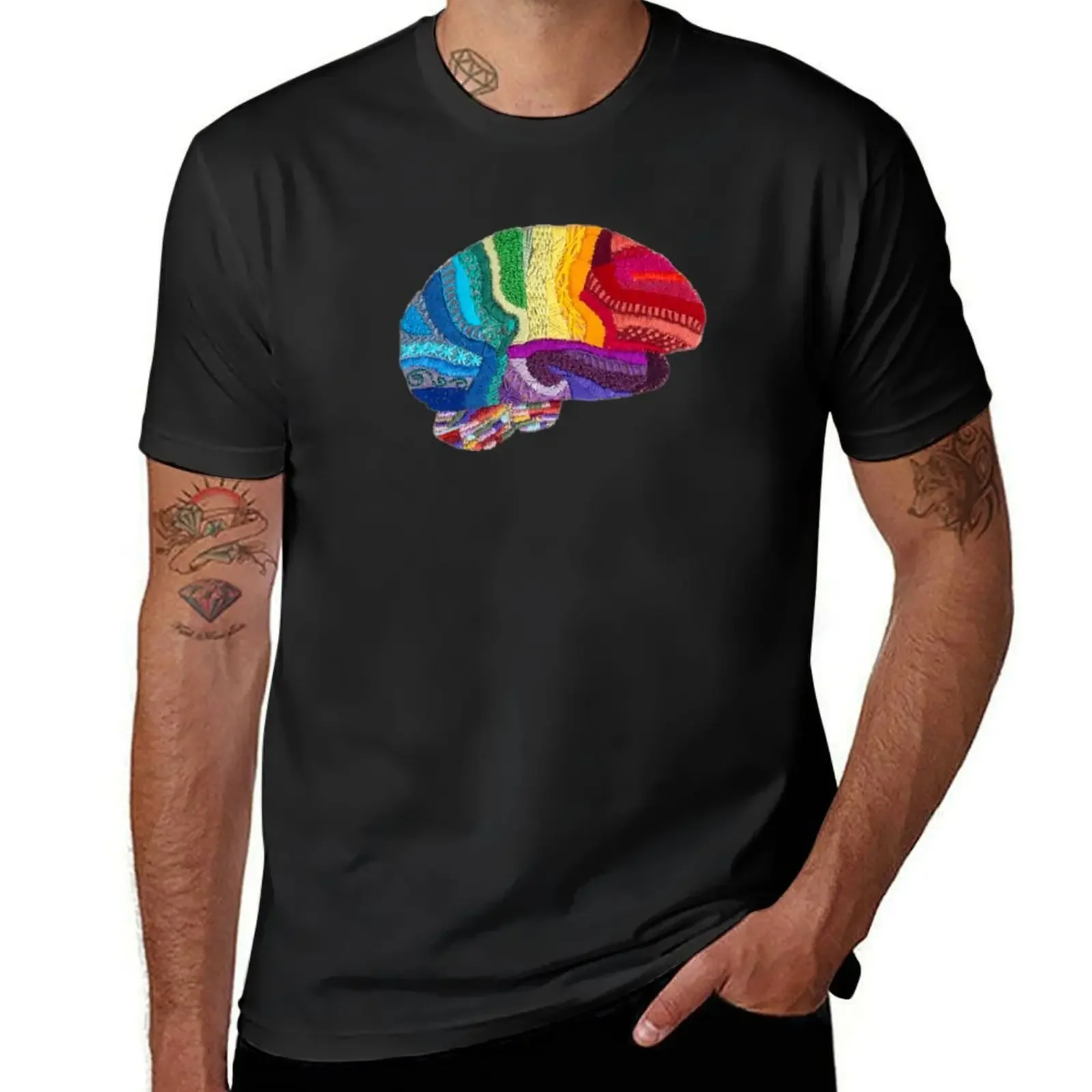 Sampler Brain - Embroidered Look - Rainbow Brain T-Shirt vintage anime shirt plain t shirts men