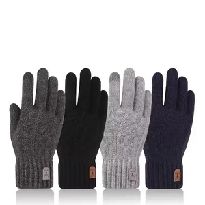 New men's warm gloves for winter touch screen plus velvet thickened cold-proof and warm wool knitted gloves
