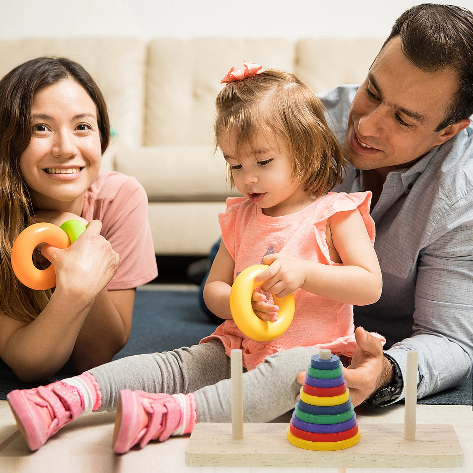 1Set Kleurrijke Houten Hanoi Toren Intellectuele Hersenpuzzel Bordspel voor Volwassenen Kinderen