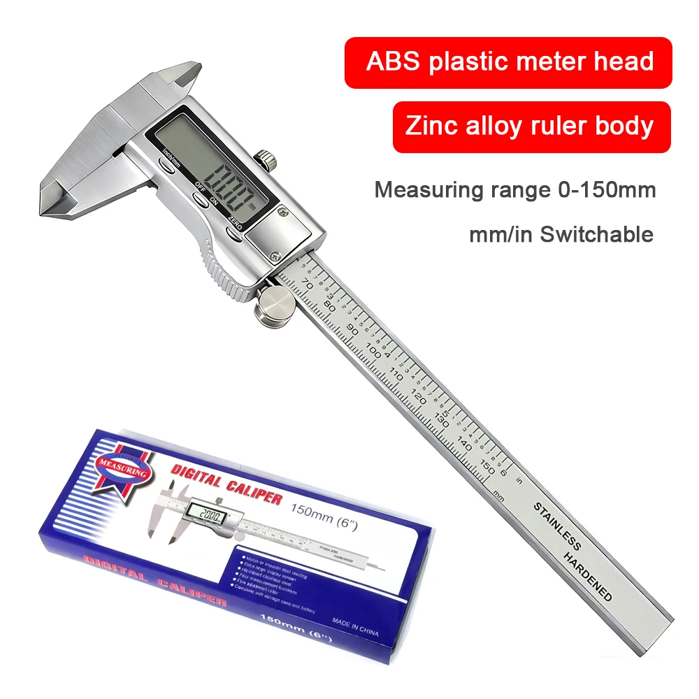 Kaliper digital paduan seng 0-150mm, Kaliper Logam Profesional, Alat Ukur Vernier, Alat Ukur Ketebalan Kayu, Pengukur Kedalaman