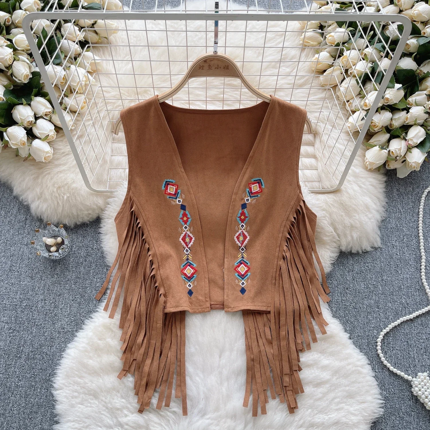 Bohemian Vests Top Women for Women Geometric Embroidery Tassel V-neck Sleeveless Coats Outwear Chalecos Summer Dropshipping