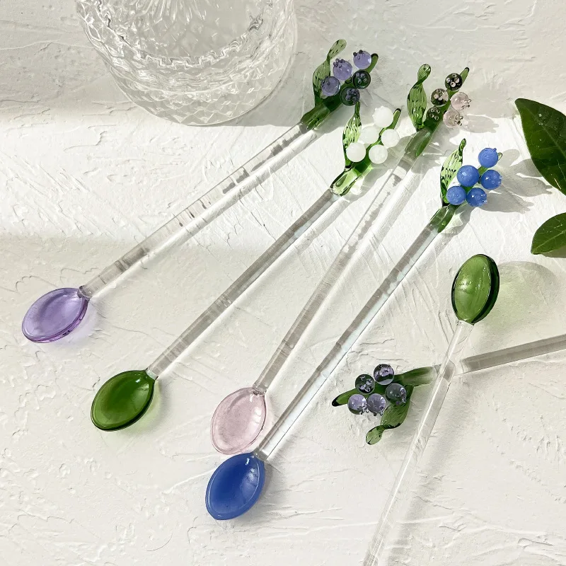 Glass Spoon Long Handle Color Lily Of The Bell Creative Japanese Style Tableware Coffee Spoon Mixing Spoon Dessert Spoon