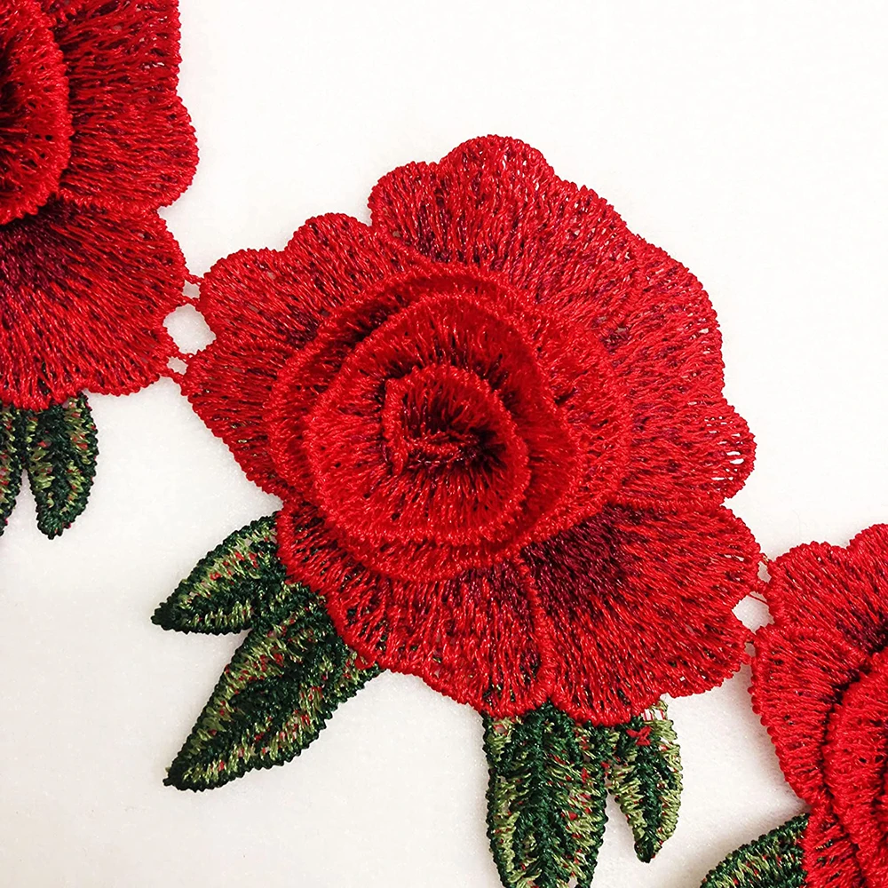 12Pcs Red Flower Embroidery Appliques Patch Lace Fabric