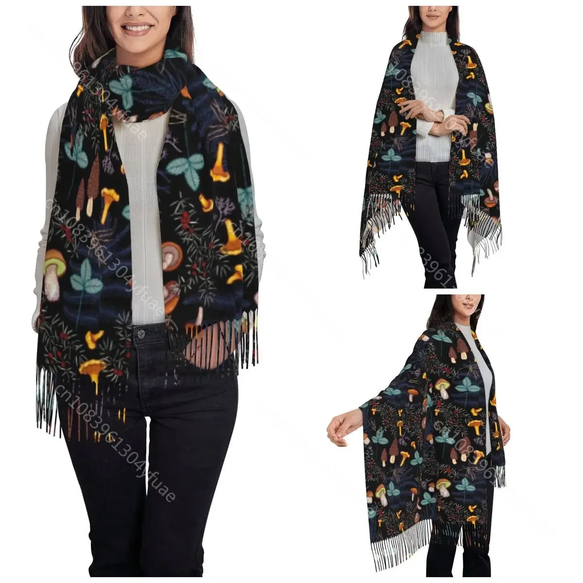 Dark Wild Forest Mushrooms Shawl Wrap for Womens Winter Warm Long Soft Scarf Pashmina Shawl Scarves