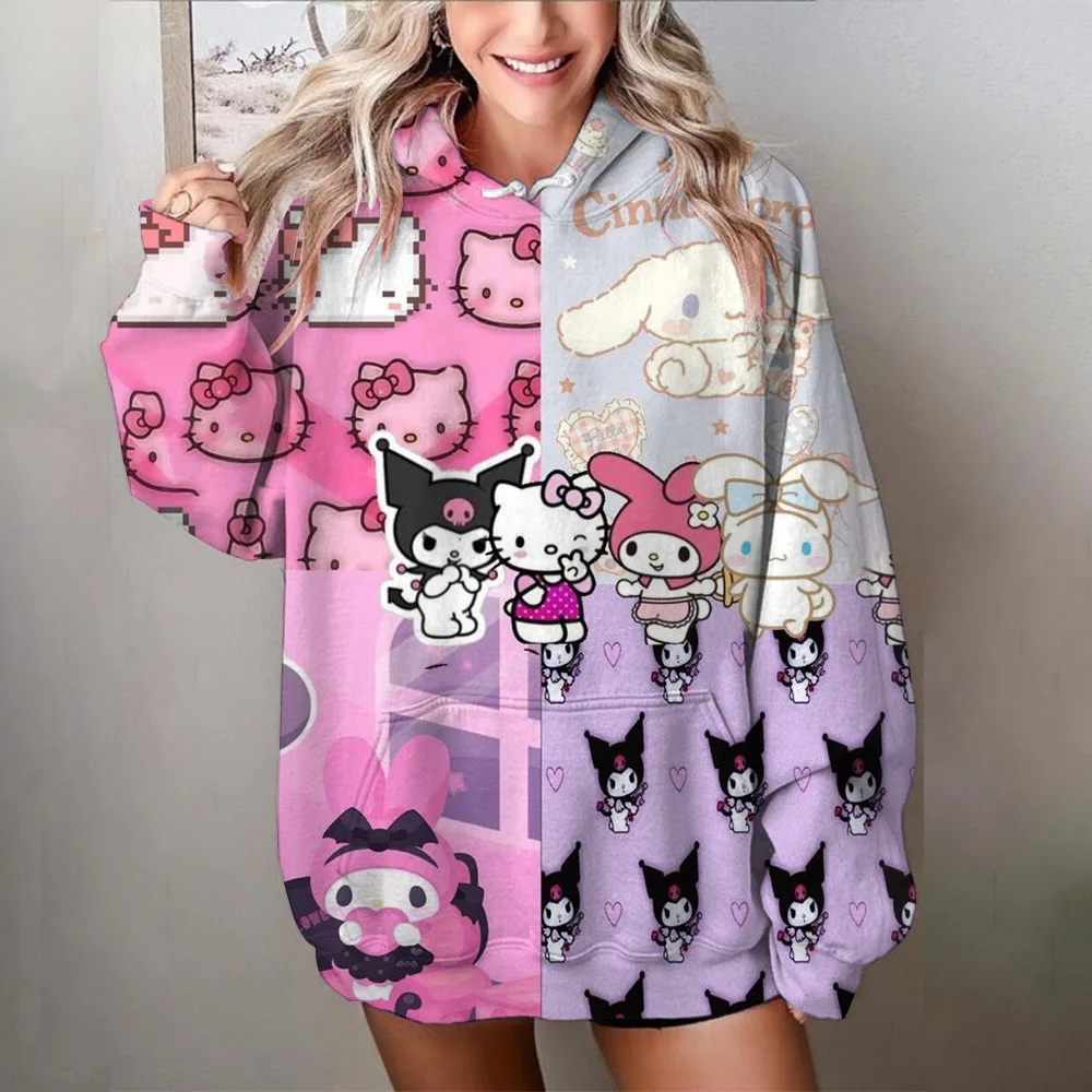 MINISO Couple Hoodies Fashion Coulomi Hello Kitty 3D Print Hoodie Men Women Fashion Casual Sport Sweatshirts Pullovers Hooded