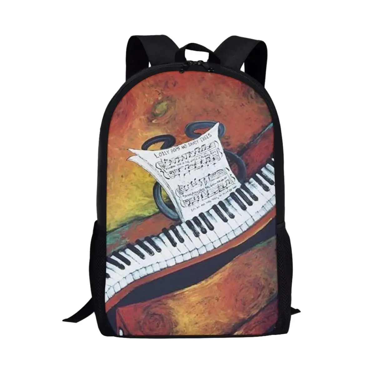 Artístico Piano Key Pattern Book Bag para alunos da escola, grande capacidade, 16 Polegada sacos escolares, mochila multifuncional para meninos e meninas