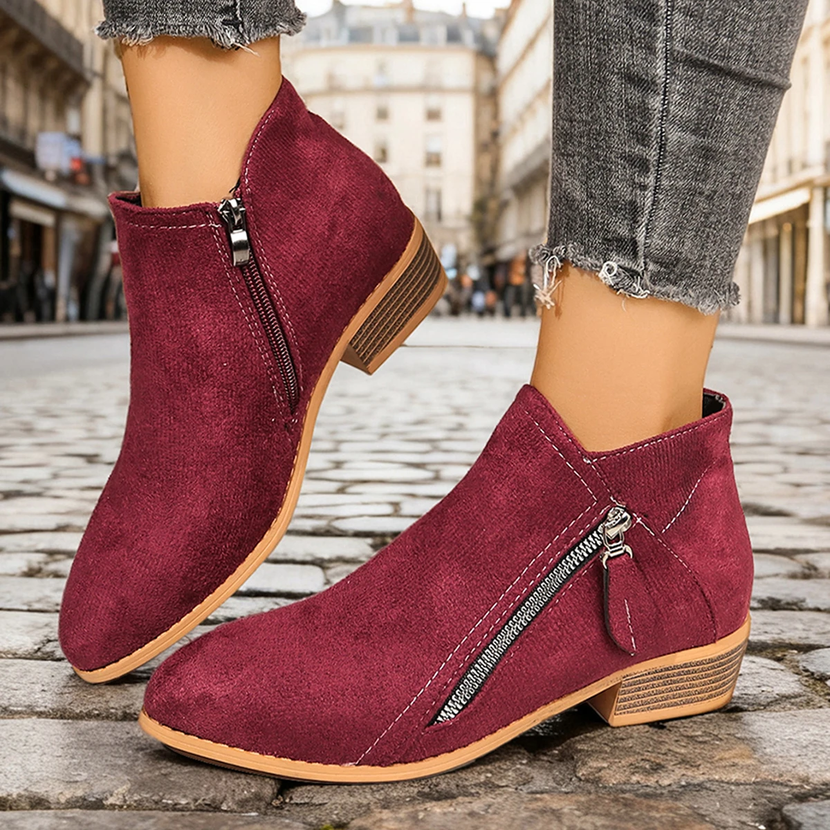 Frauen Stiefel Herbst/winter Seite Stiefeletten Weibliche Niedrigen Absatz Niedrigen Rohr Student College Stil Frauen Schuhe Bequeme Outdoor schuhe – Detail 13
