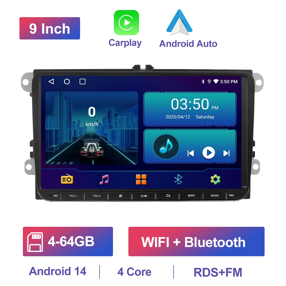 9 Inch Carplay Android 13 Systeem Draadloze Android Auto Multimedia Speler Voor Vw Gps Navigatie Bluetooth Wifi Fm Auto Radio