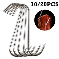 10/20PCS S-Shape Hooks Stainless Steel Hook With Sharp Tip Meat Clothes Hanger Hanging Hooks For Kitchen Butcher Shop Tools