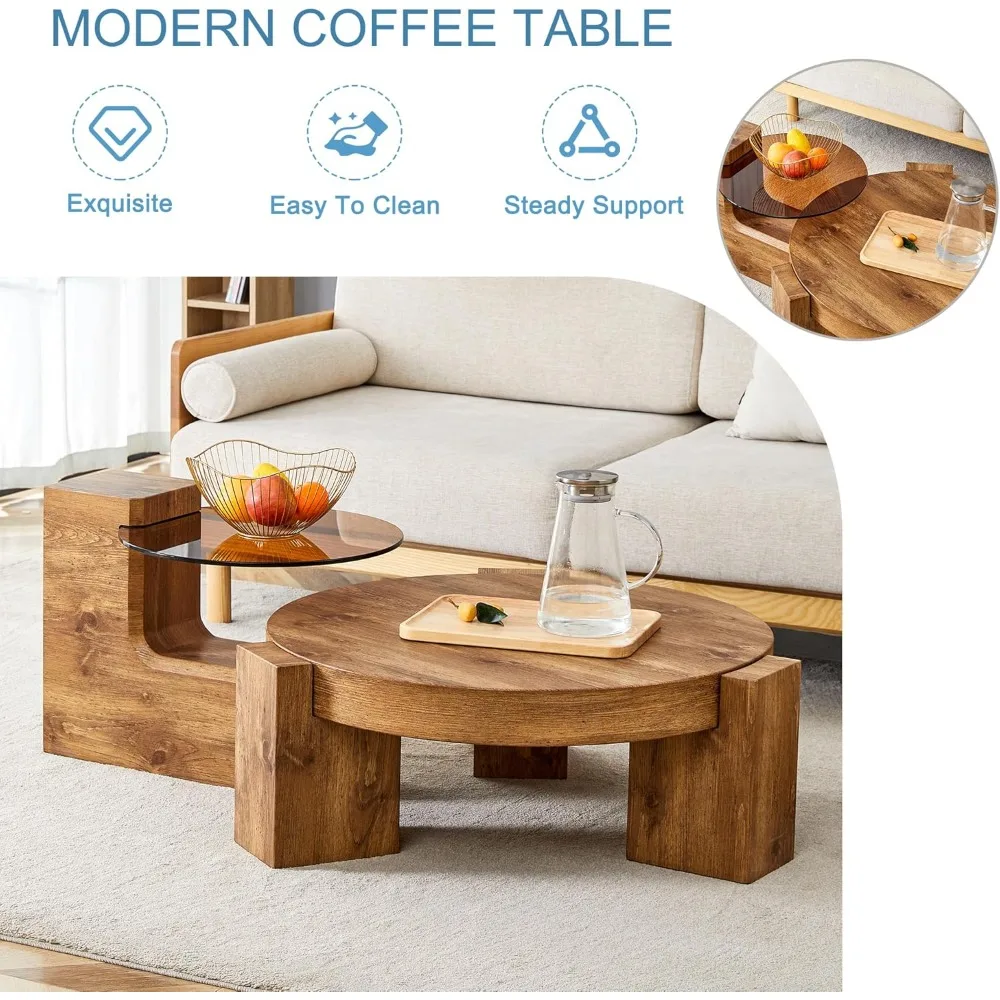 Modern Round Nesting Coffee Table, 2 in 1 Detachable Small Center Table Set with MDF Tabletop for Living Room, Office, Home Deco