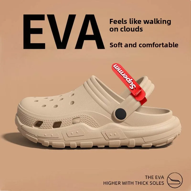 

Мужские летние уличные сандалии с толстой подошвой, нескользящие, дезодорирующие, двусторонние, пляжные, удобные, с отверстиями, повседневные, из ЭВА, шлепанцы