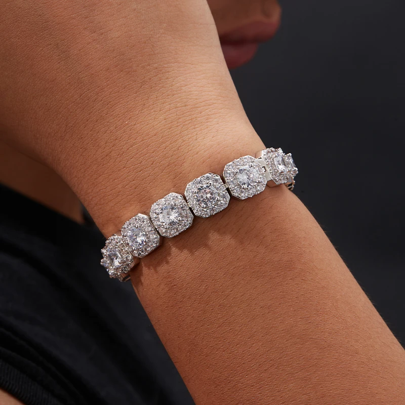 

925 sterling silver bracelets moissanite jewelry Hip Hop Bracelet Man bracelets 8-10-12mm widthcrystal sugar Cuban bracelet Gift