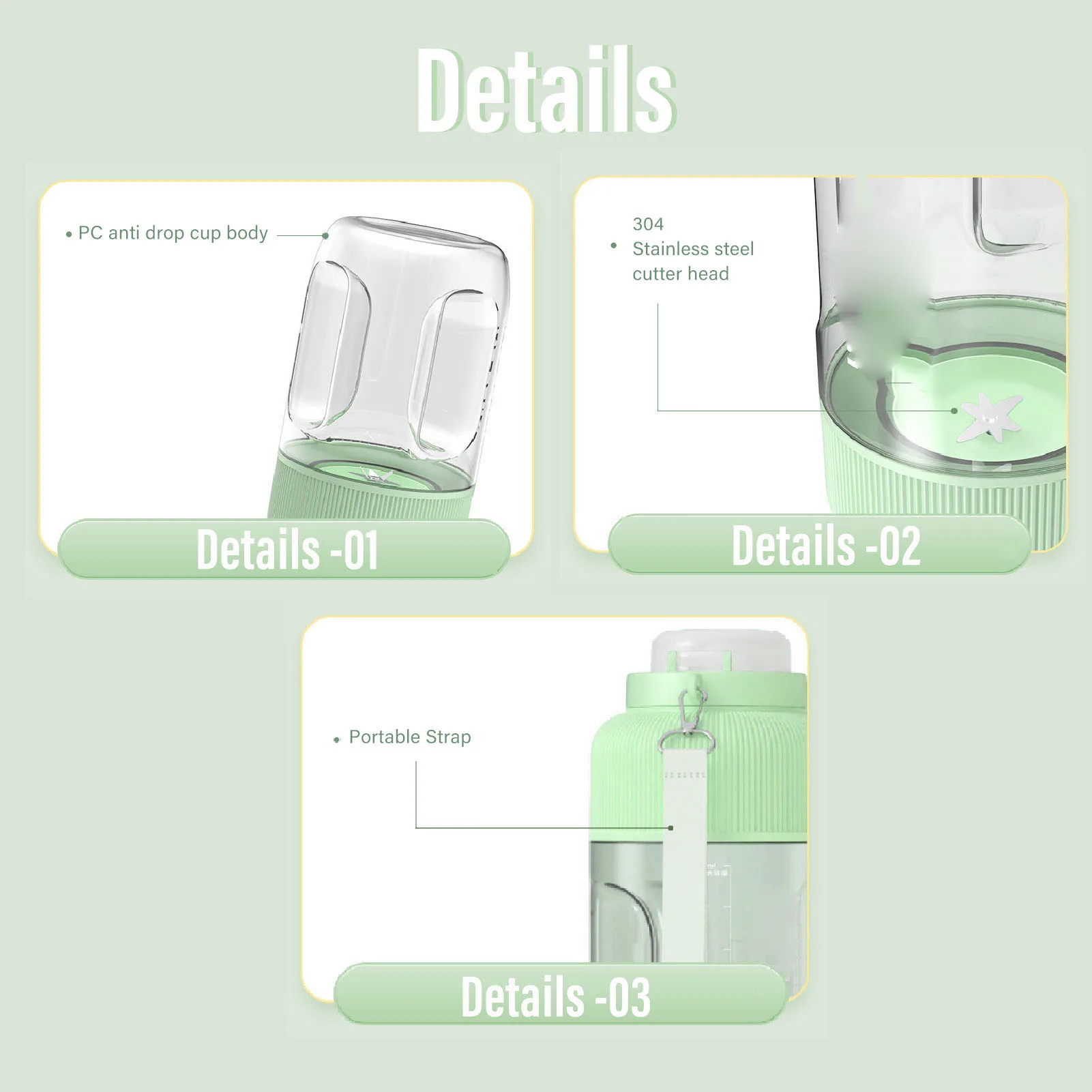 كوب خلاط كهربائي محمول 18000 دورة في الدقيقة عصارة لاسلكية 1200 مل للاستخدام الخارجي يجعل العصائر والمخفوقة