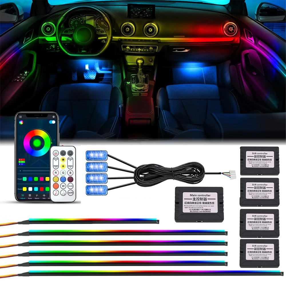 

18/22 In 1 RGB Symphony Car Interior Ambient Light Universal LED Strip Light Acrylic Guide Atmosphere Lamp By APP Remote Control