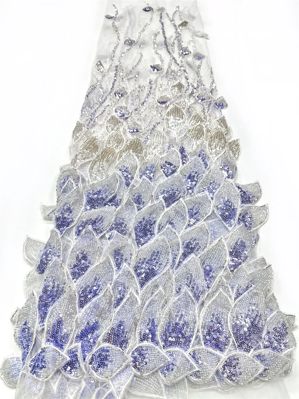 Fashion French Mesh 3D Flowers Embroidery Groom Lace Fabric with Beads African Nigerian Fabric for Wedding Dress Women Sewing