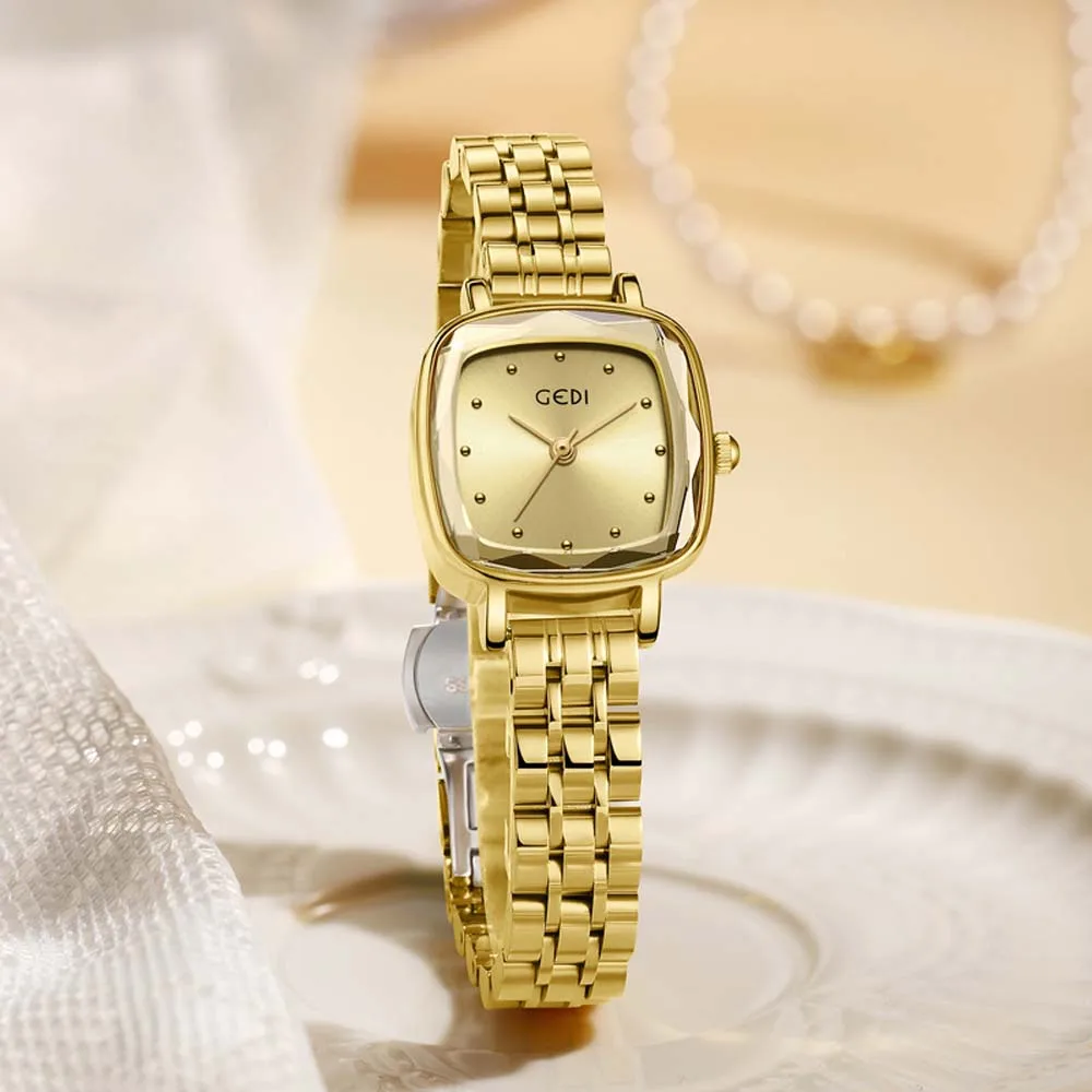 GEDI New Hot-Selling Stylish Stainless Steel Band Square Women's Watch Simple & Fashionable Quartz Watch Waterproof reloj mujer