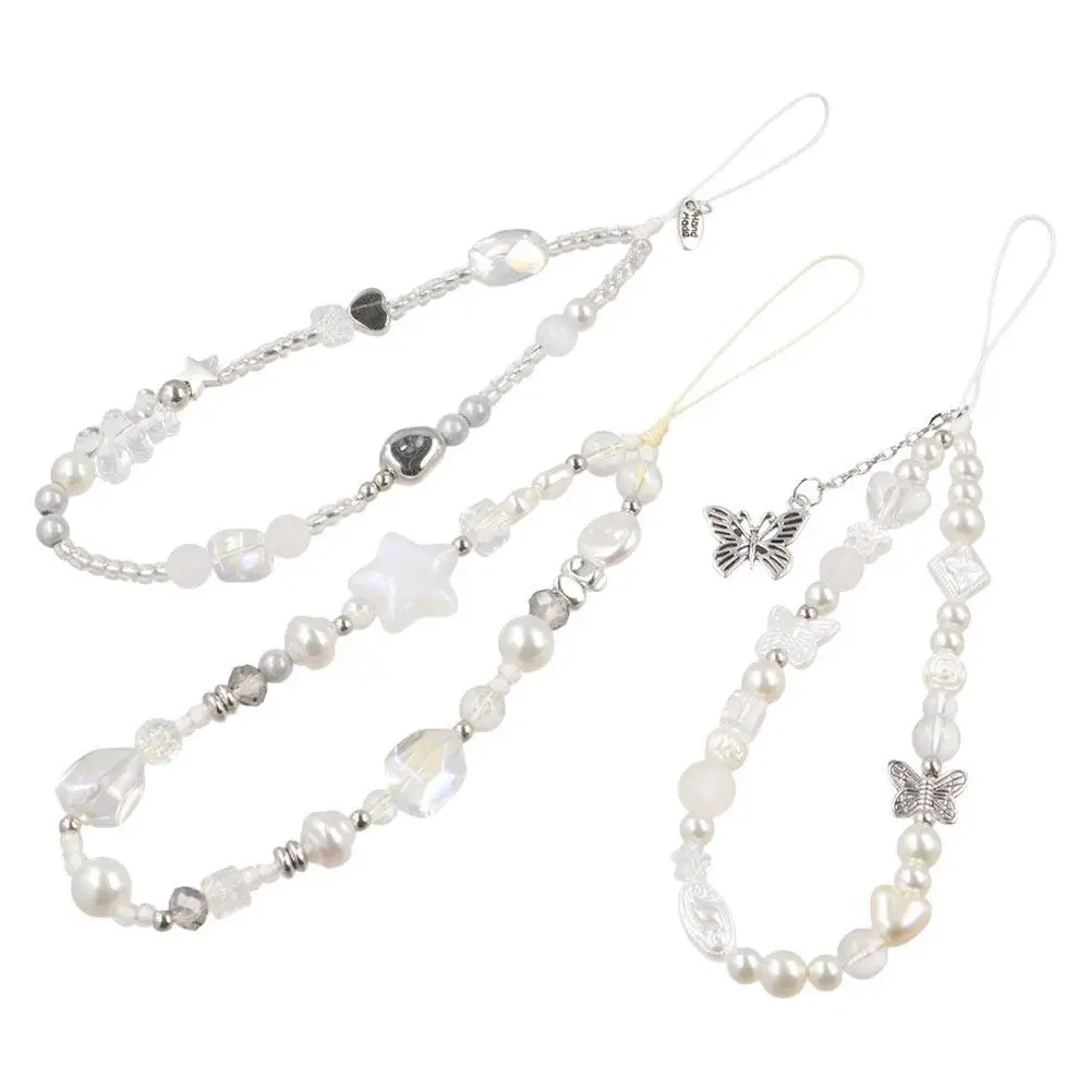 

Ремешок для телефона Y2K серебристый, с прозрачными звездами, для девочек, шнурок-цепочка для телефона, браслет-брелок с бусинами, защита от потери