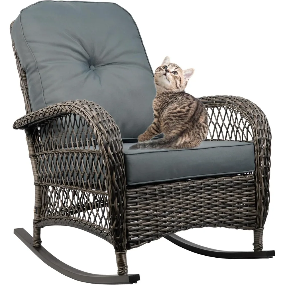 

Outdoor , All Weather Resin Rattan Wicker Rocking Chairs, for Garden Backyard Lown Porch