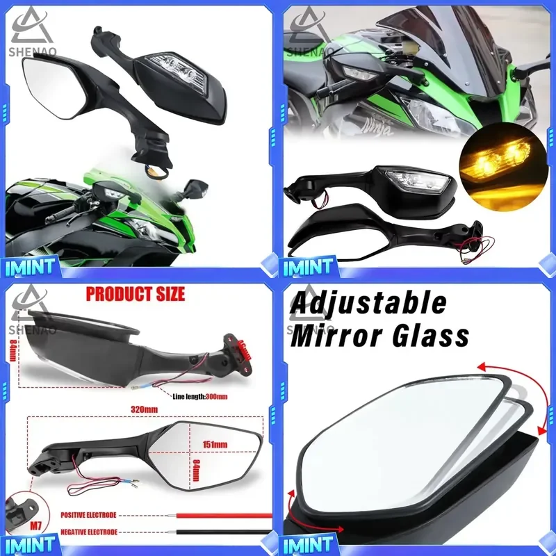 Motorcycle LED Rearview MIrror with LED Turn Signal Light Side Mirrors For Ninja ZX 10R ZX-10R 2011-2015 2016-2020 H2