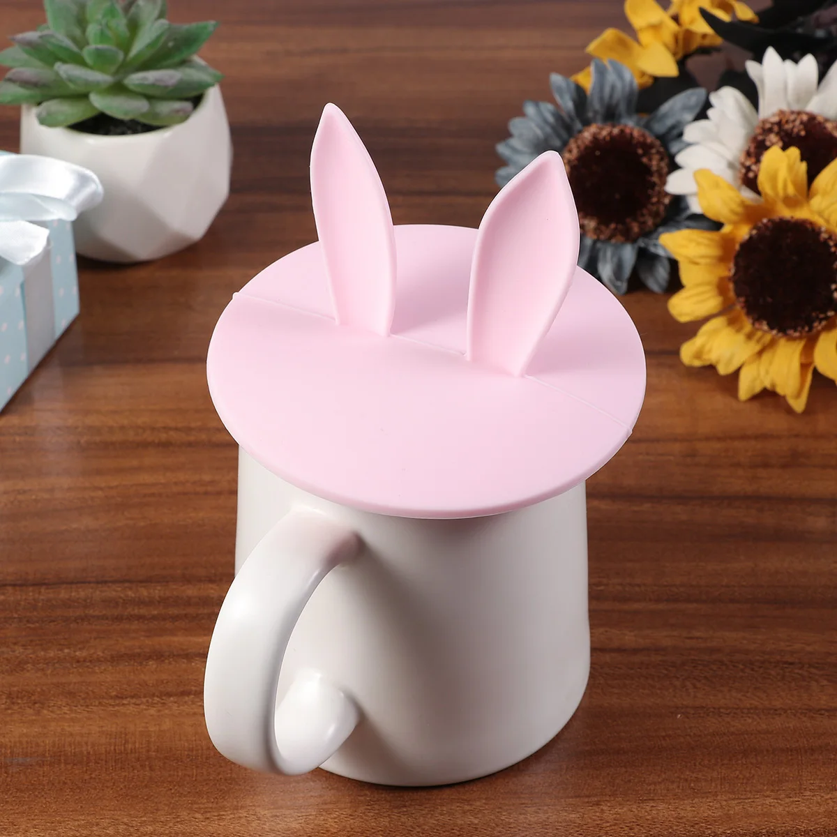 

2pcs Rabbit Ear Cover 10Cm Silicone Reusable Dust-Proof For All Cups Warm Keep Creative Cute Pink Black Set Rabbit Cup Lids